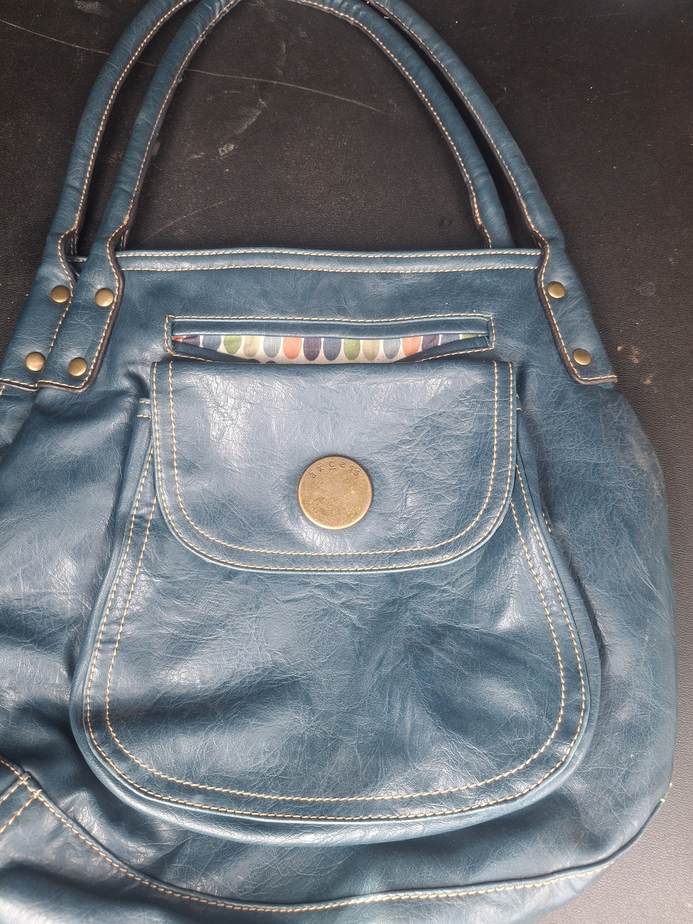 Axcess Teal Shoulder Bag with Front Flap and Button